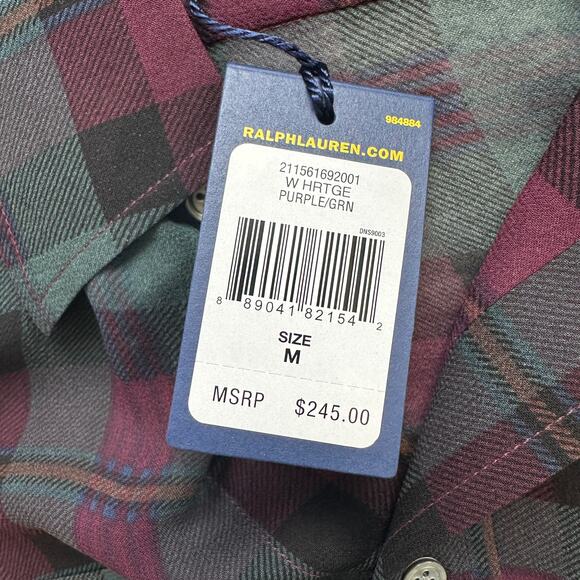 NWT Polo Ralph Lauren Silk Sheer Purple Green Plaid Shirt Blouse Size M - Picture 8 of 10